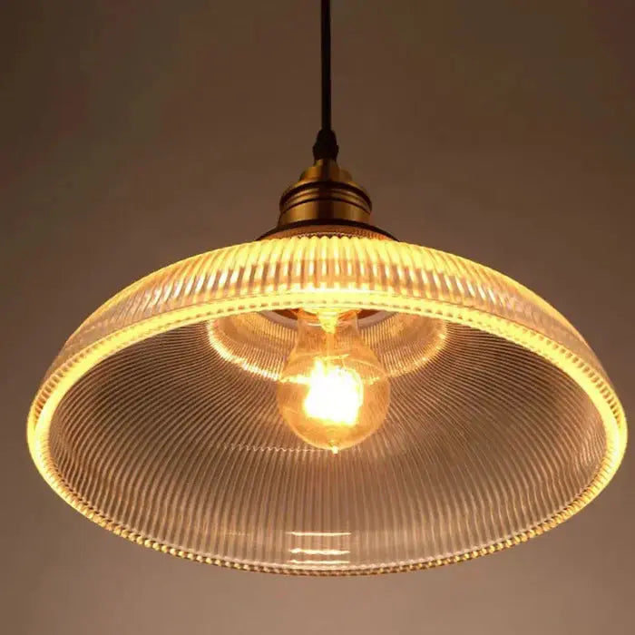 Pendant Light Ribbed Glass & Brushed Brass Adjustable Cable