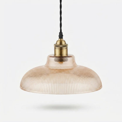 Pendant Light Ribbed Glass & Brushed Brass Adjustable Cable