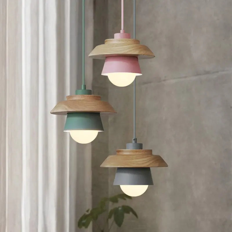 Pendant Light Scandinavian Wood Accent Height Adjustable