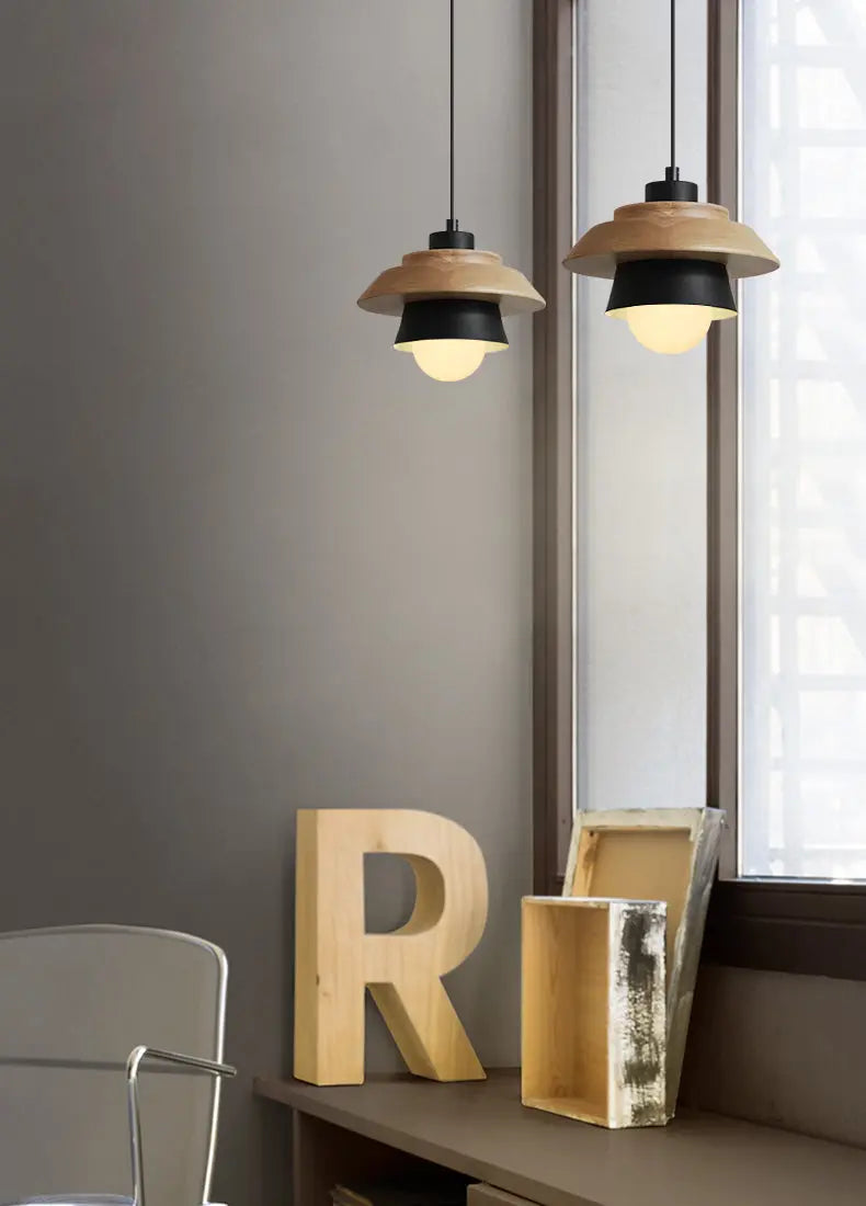 Pendant Light Scandinavian Wood Accent Height Adjustable