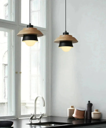 Pendant Light Scandinavian Wood Accent Height Adjustable