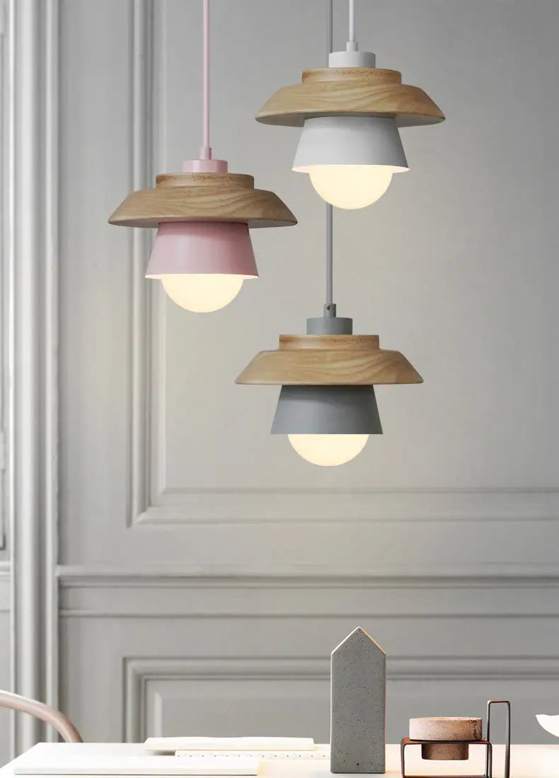 Pendant Light Scandinavian Wood Accent Height Adjustable