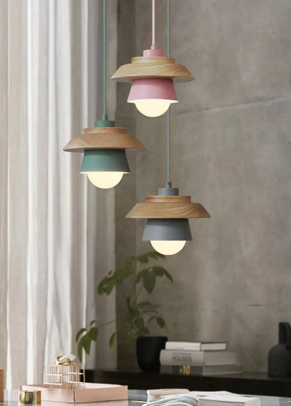 Pendant Light Scandinavian Wood Accent Height Adjustable
