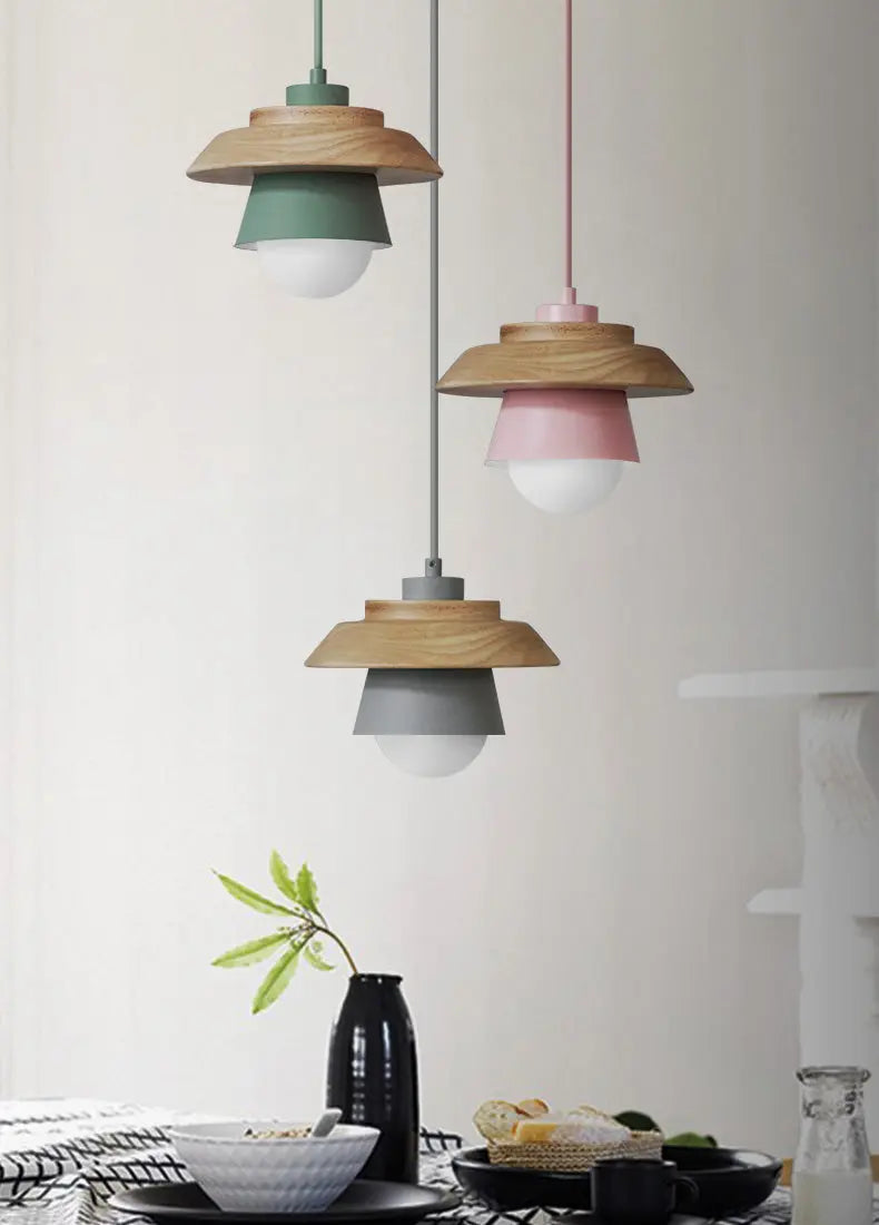 Pendant Light Scandinavian Wood Accent Height Adjustable