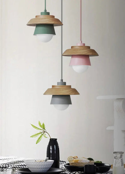 Pendant Light Scandinavian Wood Accent Height Adjustable