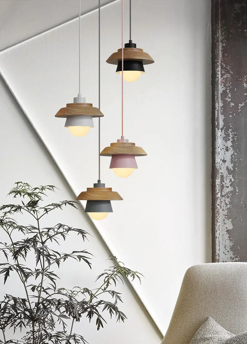 Pendant Light Scandinavian Wood Accent Height Adjustable