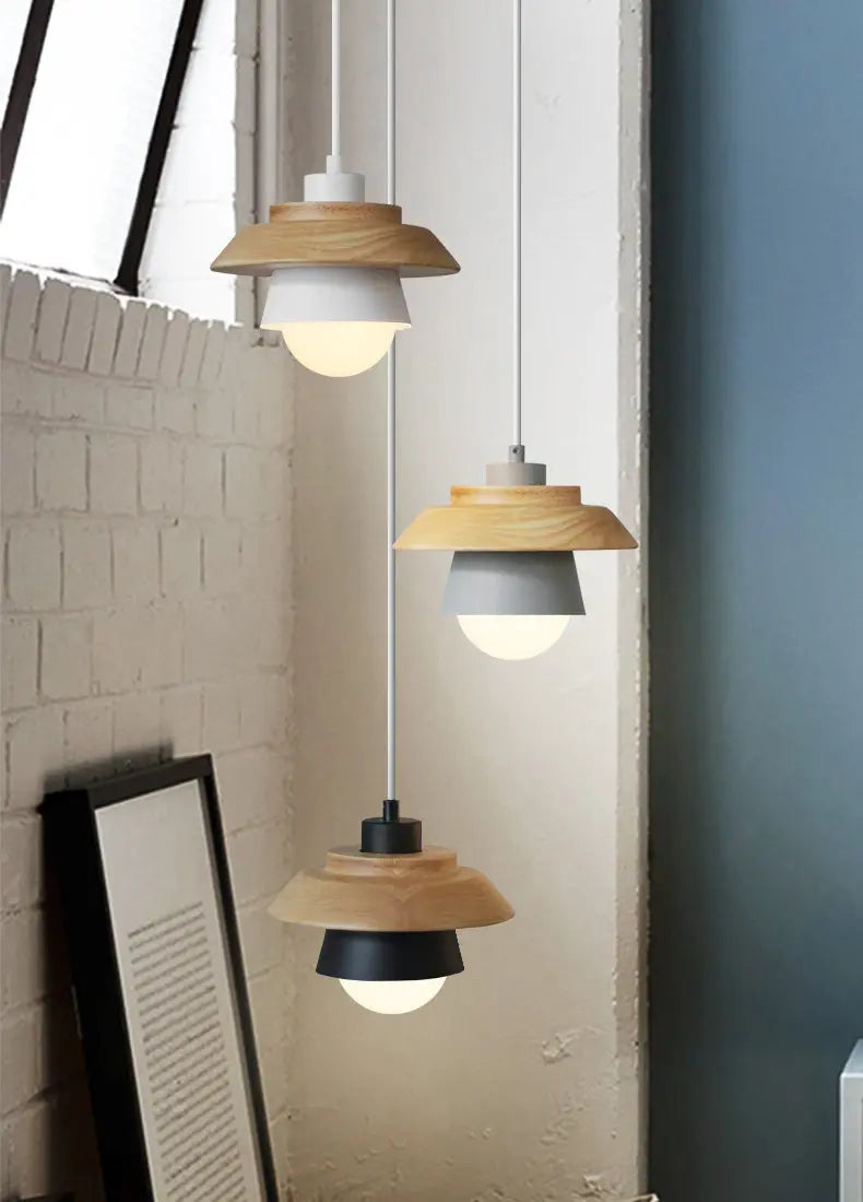 Pendant Light Scandinavian Wood Accent Height Adjustable