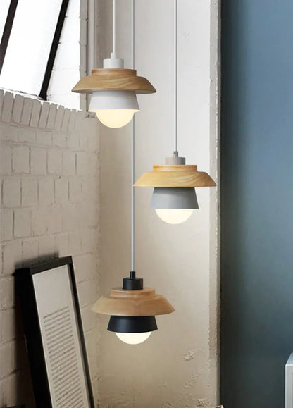 Pendant Light Scandinavian Wood Accent Height Adjustable