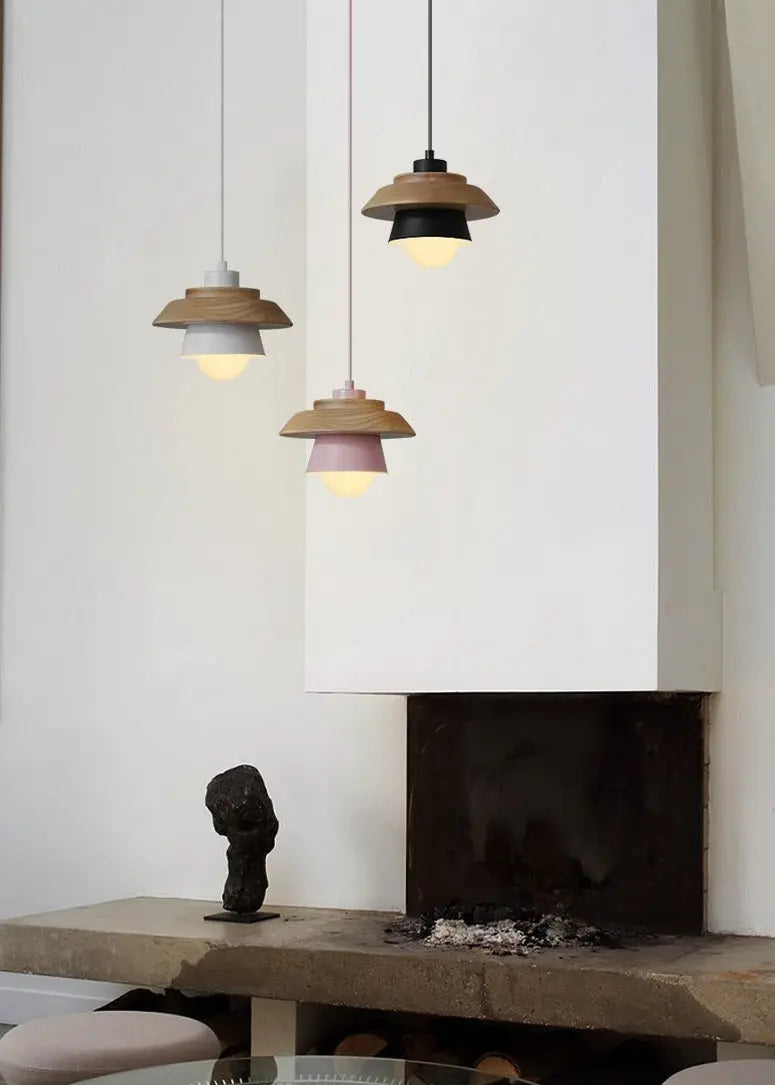 Pendant Light Scandinavian Wood Accent Height Adjustable