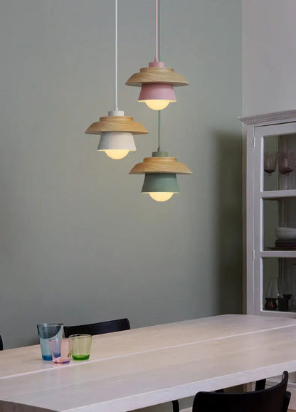 Pendant Light Scandinavian Wood Accent Height Adjustable