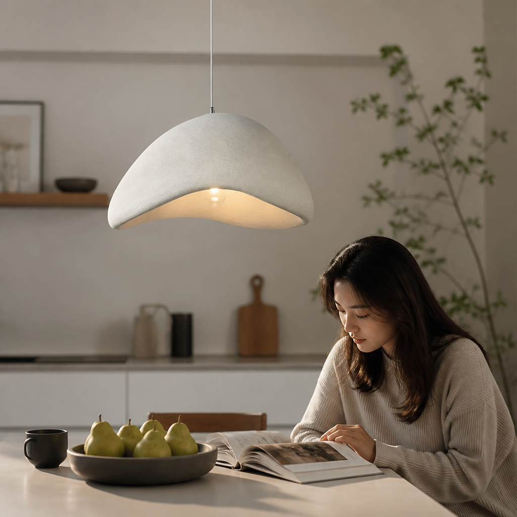 Pendant Light Wabi-Sabi Fabric Shade Warm Diffused Light