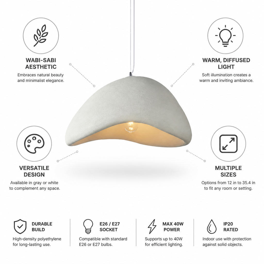 Pendant Light Wabi-Sabi Fabric Shade Warm Diffused Light