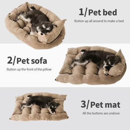 Pet Bed 3-In-1 Convertible Breathable Cotton Machine Washable