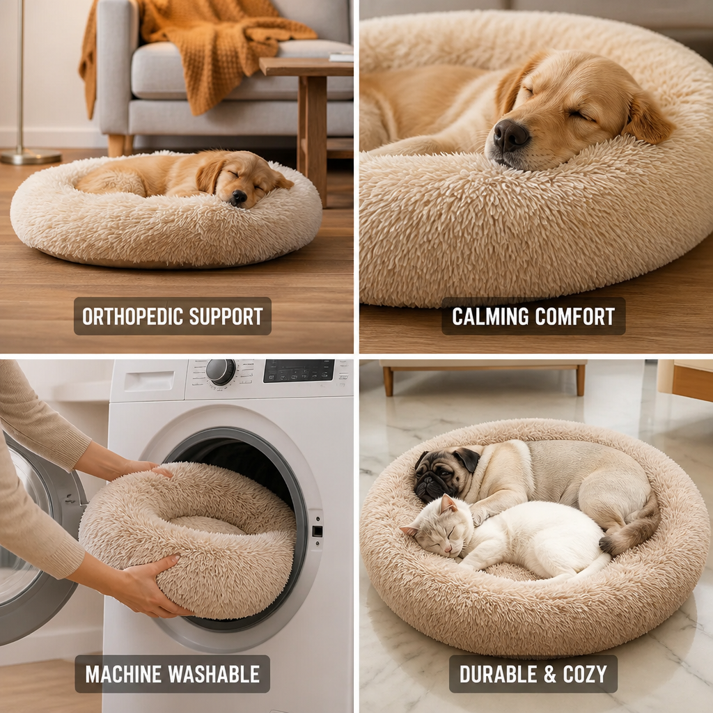 Pet Bed Orthopedic Bolster Faux Fur Machine Washable