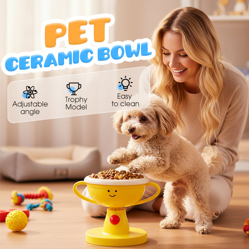 Pet Bowl 5-Level Adjustable Tilt Glazed Ceramic Non-Slip Base