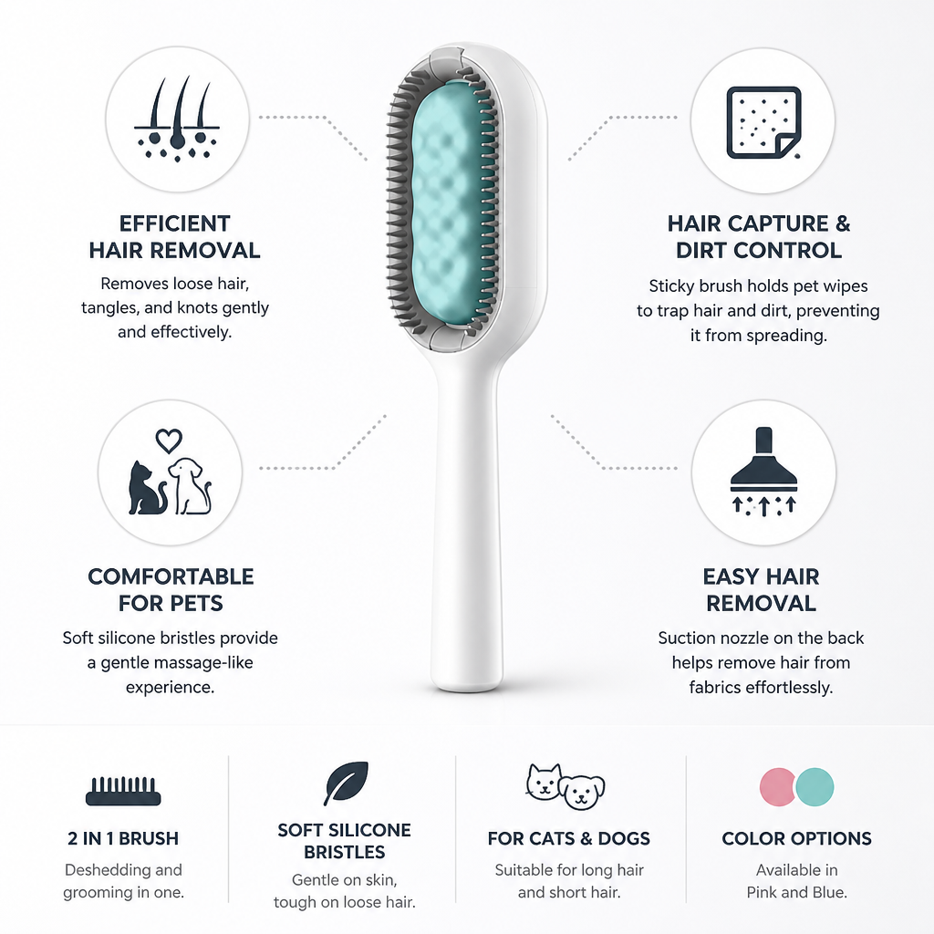 Pet Brush 2 In 1 Deshedding Silicone Bristles