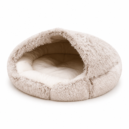 Pet Burrow Bed Semi-Enclosed Hood Plush Cotton & Non-Slip
