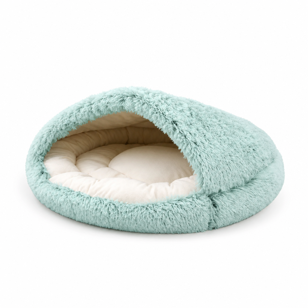 Pet Burrow Bed Semi-Enclosed Hood Plush Cotton & Non-Slip