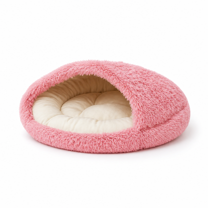 Pet Burrow Bed Semi-Enclosed Hood Plush Cotton & Non-Slip