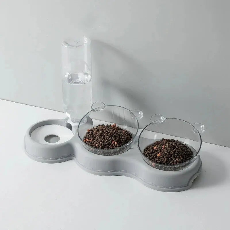 Pet Feeding Station Tilted Dual Bowls Auto Dispenser