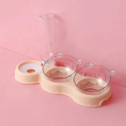 Pet Feeding Station Tilted Dual Bowls Auto Dispenser