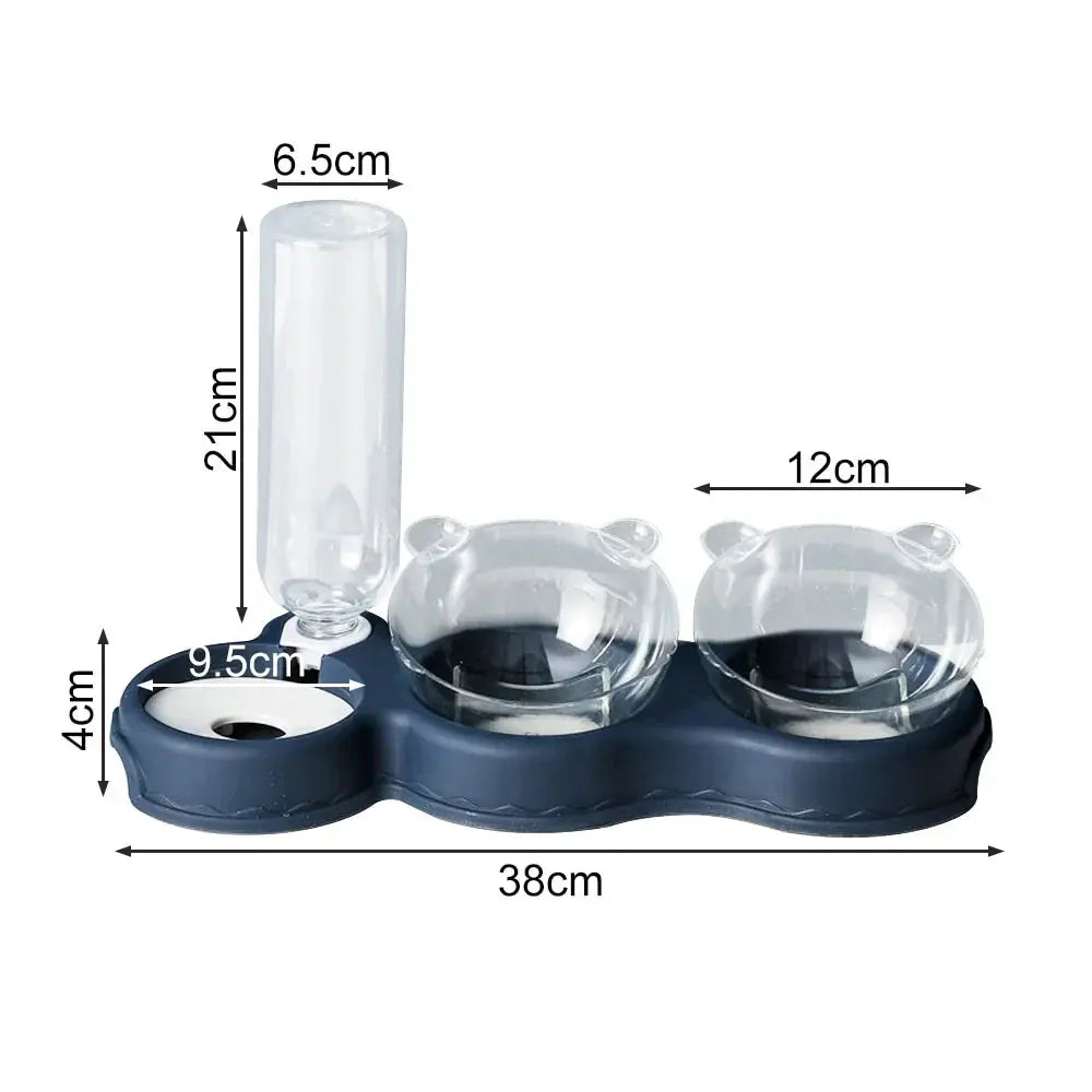 Pet Feeding Station Tilted Dual Bowls Auto Dispenser