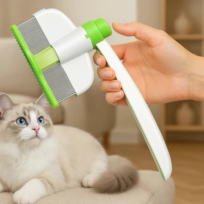 Pet Grooming Comb Double-Row Metal Teeth & Eject Button
