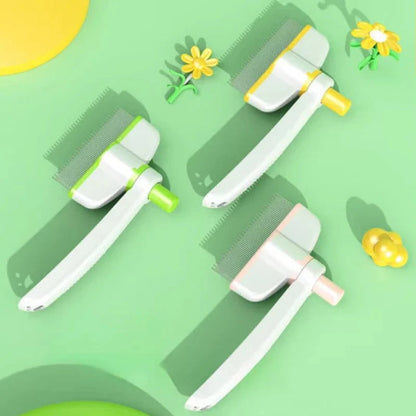 Pet Grooming Comb Double-Row Metal Teeth & Eject Button