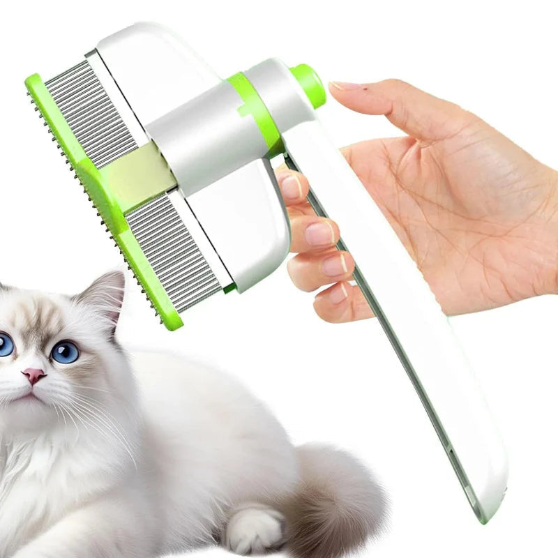Pet Grooming Comb Double-Row Metal Teeth & Eject Button