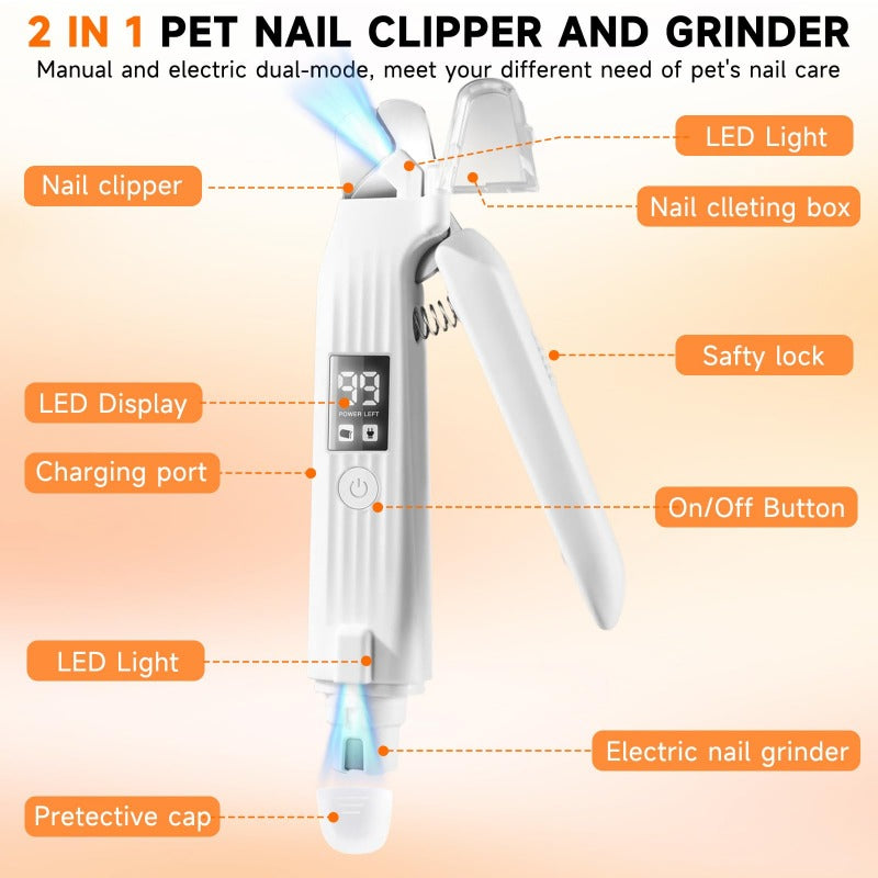 Pet Nail Trimmer Electric 2-in-1 Cut & Grind