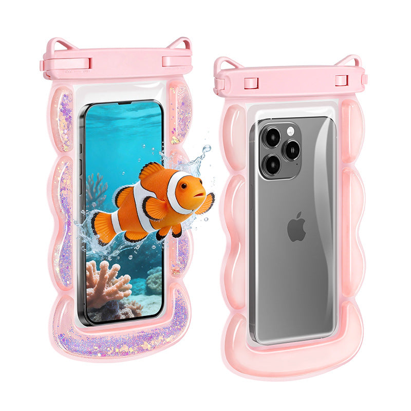 Phone Case Waterproof 30m Pink Glitter Transparent Back