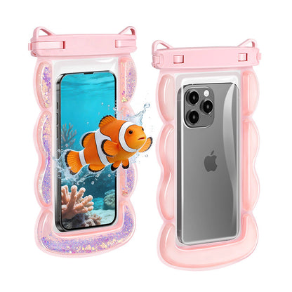 Phone Case Waterproof 30m Pink Glitter Transparent Back