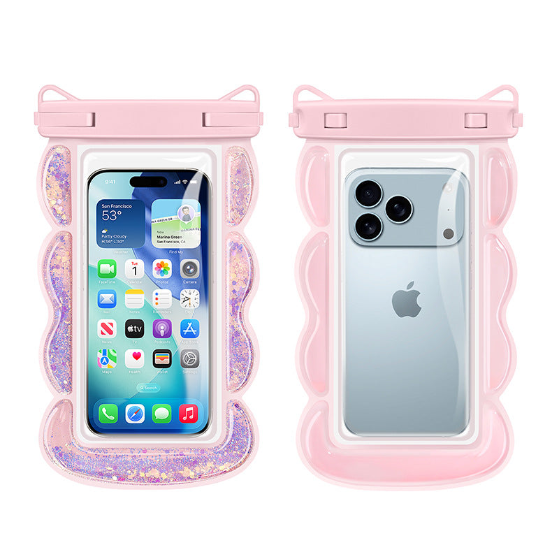 Phone Case Waterproof 30m Pink Glitter Transparent Back