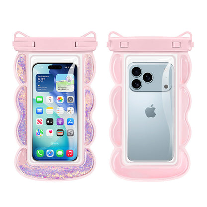 Phone Case Waterproof 30m Pink Glitter Transparent Back