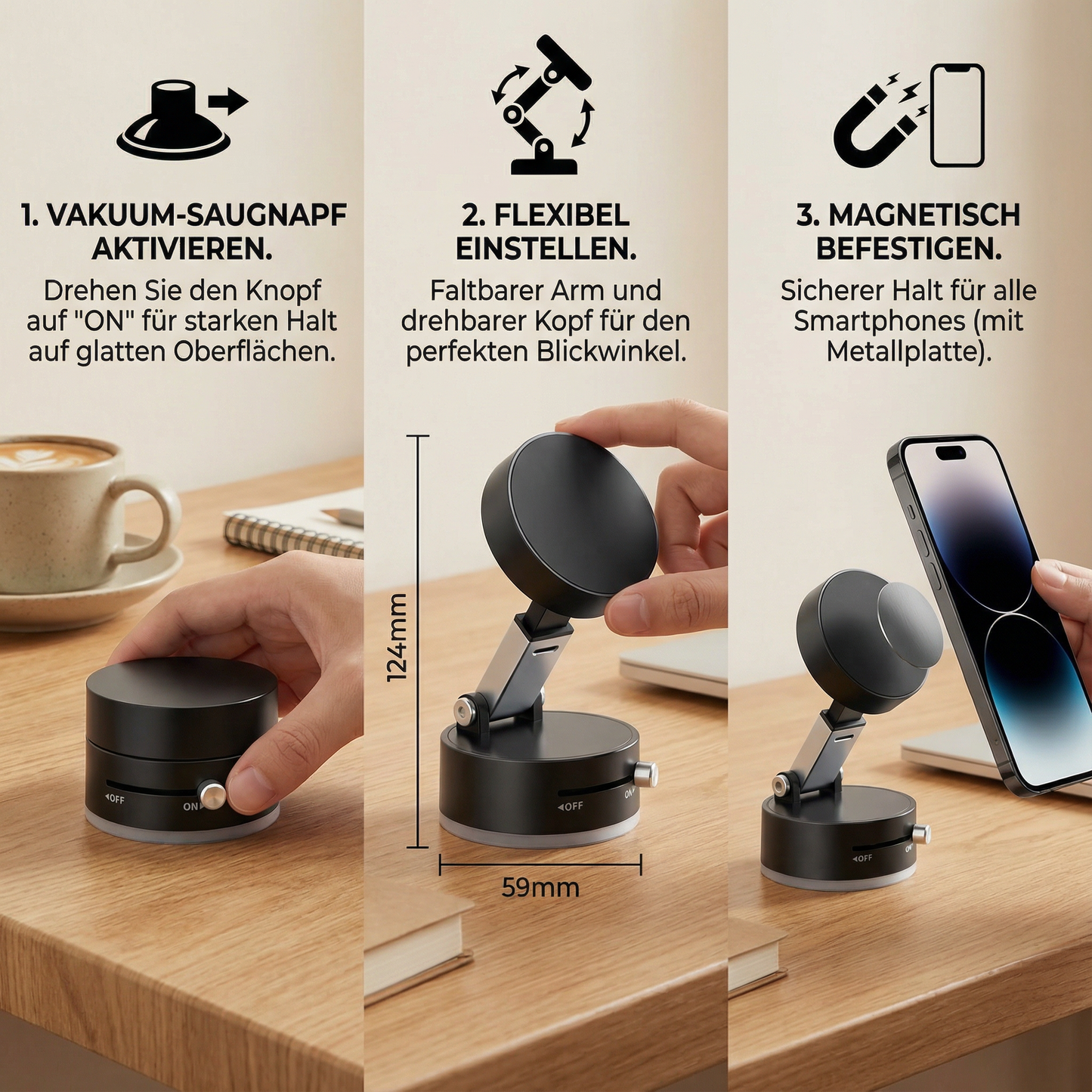 Phone Holder Magnetic & Vacuum Suction Foldable