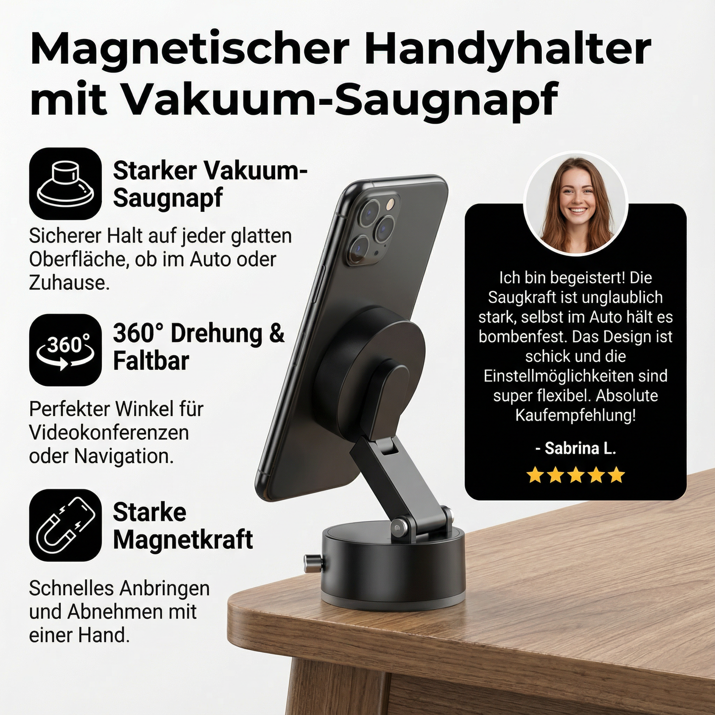 Phone Holder Magnetic & Vacuum Suction Foldable