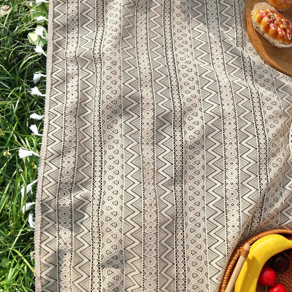 Picnic Blanket Boho Geometric Machine-Washable Polyester