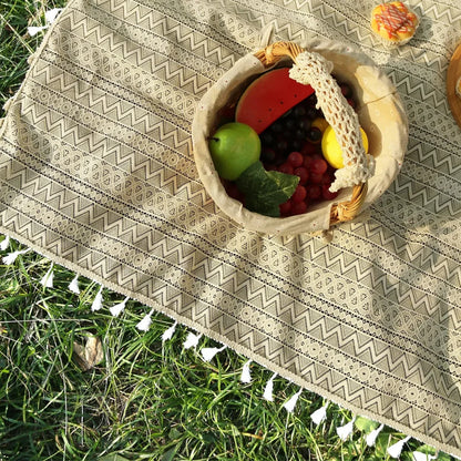 Picnic Blanket Boho Geometric Machine-Washable Polyester