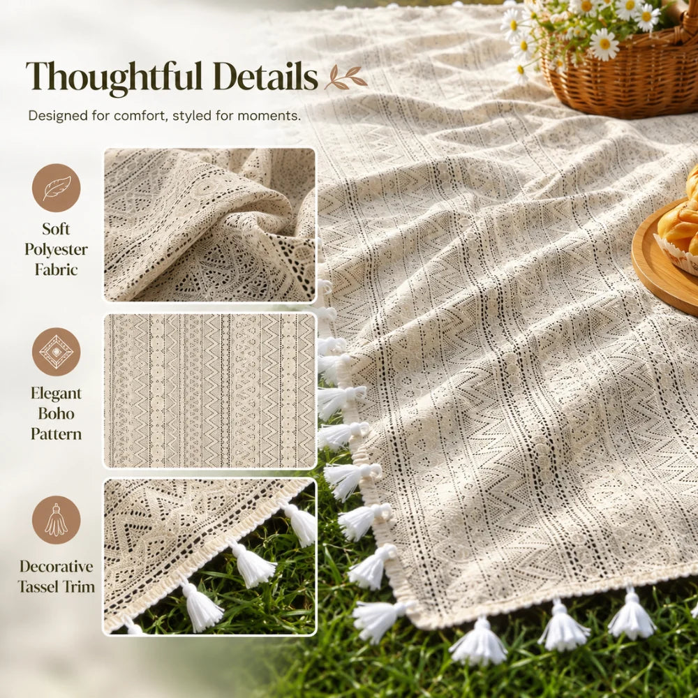 Picnic Blanket Boho Geometric Machine-Washable Polyester