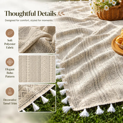 Picnic Blanket Boho Geometric Machine-Washable Polyester
