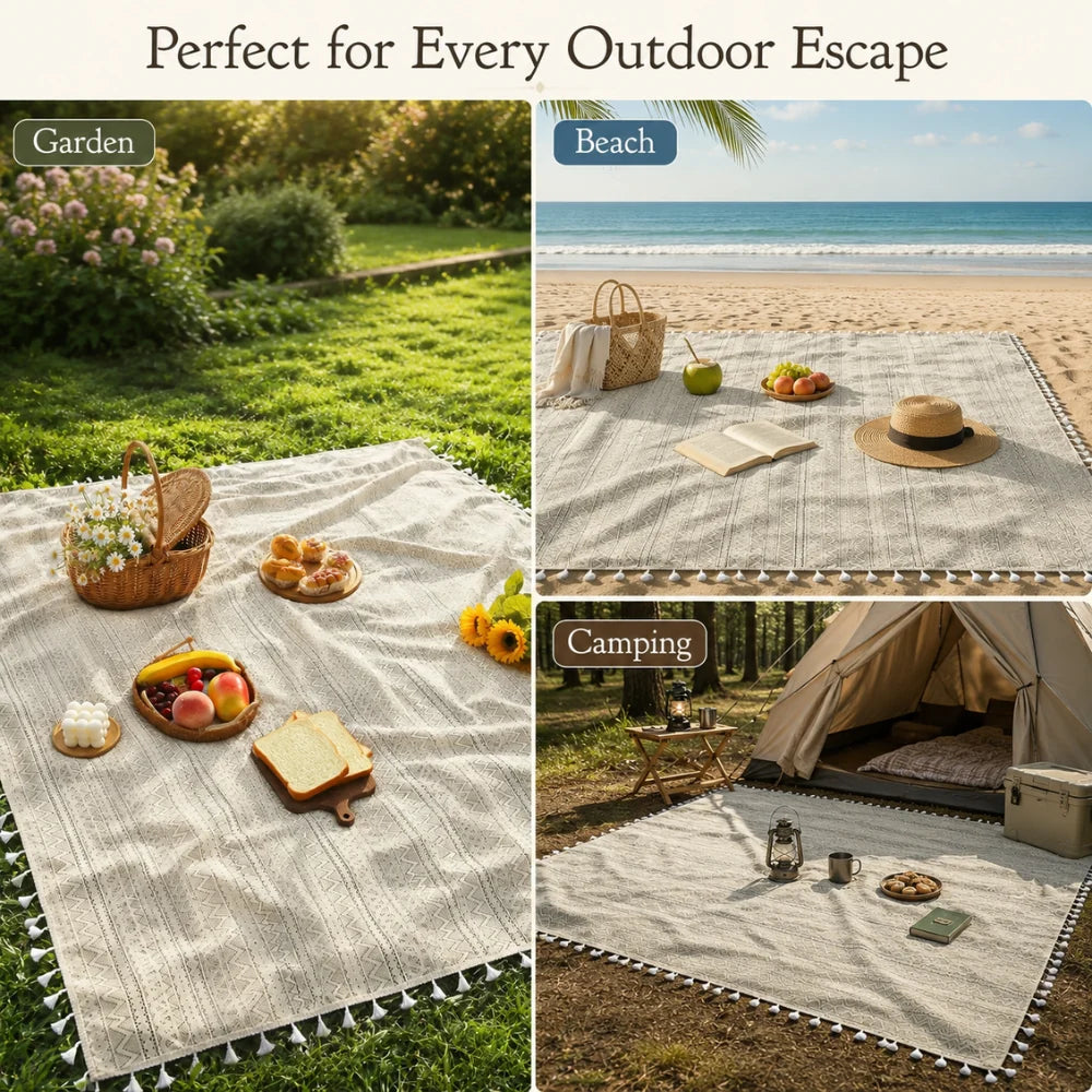Picnic Blanket Boho Geometric Machine-Washable Polyester