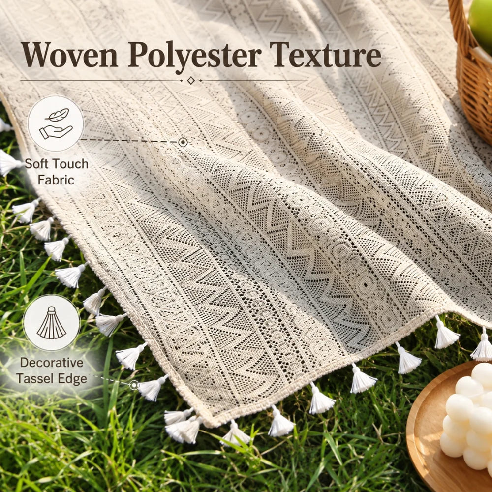 Picnic Blanket Boho Geometric Machine-Washable Polyester