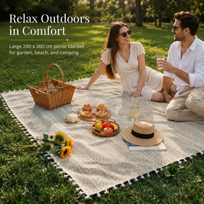 Picnic Blanket Boho Geometric Machine-Washable Polyester