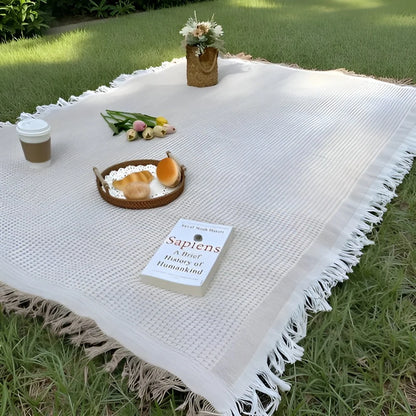 Picnic Blanket Fringed Boho Waterproof Backing & Machine Washable