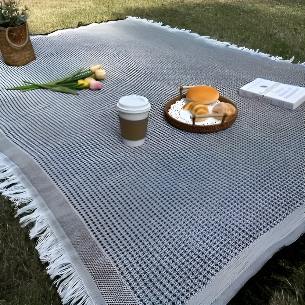 Picnic Blanket Fringed Boho Waterproof Backing & Machine Washable