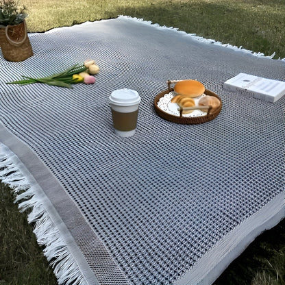 Picnic Blanket Fringed Boho Waterproof Backing & Machine Washable
