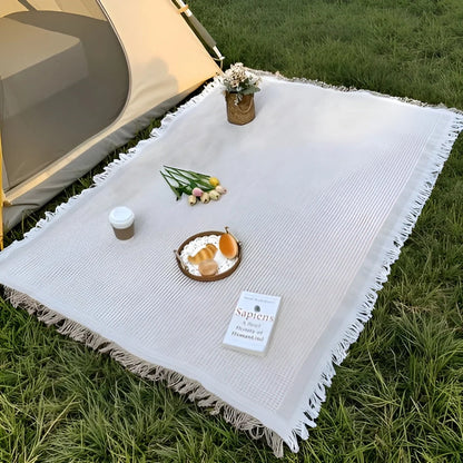 Picnic Blanket Fringed Boho Waterproof Backing & Machine Washable