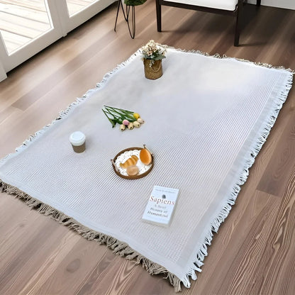 Picnic Blanket Fringed Boho Waterproof Backing & Machine Washable