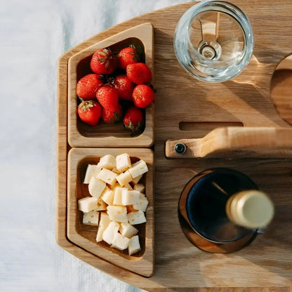 Picnic Table Foldable Wood Wine Bottle & Glass Holders