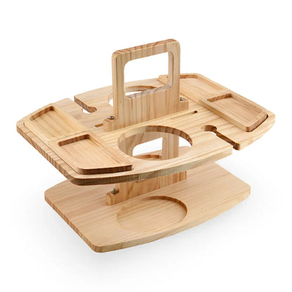 Picnic Table Foldable Wood Wine Bottle & Glass Holders